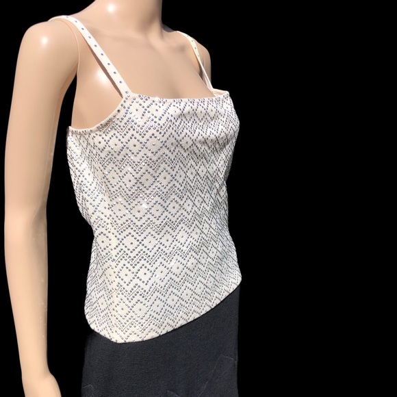 St. John ivory knit sleeveless top with silver beads and sparkle Sz s - Picture 11 of 13